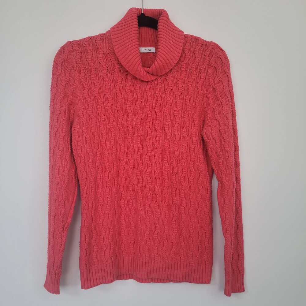 Liz & Co. Coral 100% Cotton Cable Knit Cowl Neck Sweater